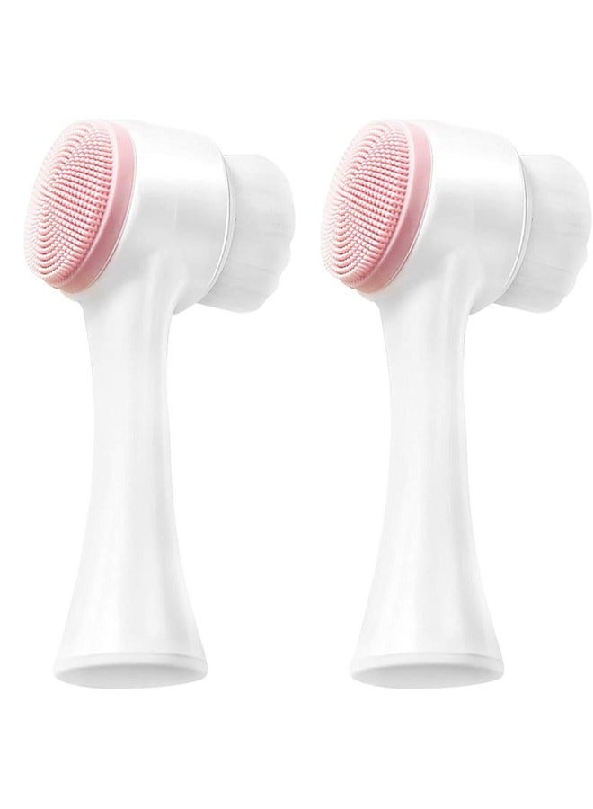 2 Pack Facial Cleansing Brush, Waterproof Manual Facial Cleansing Exfoliating Brush Double Head Silicone Deep Pore Exfoliating Makeup Washing Brush-Random Color - Image 1