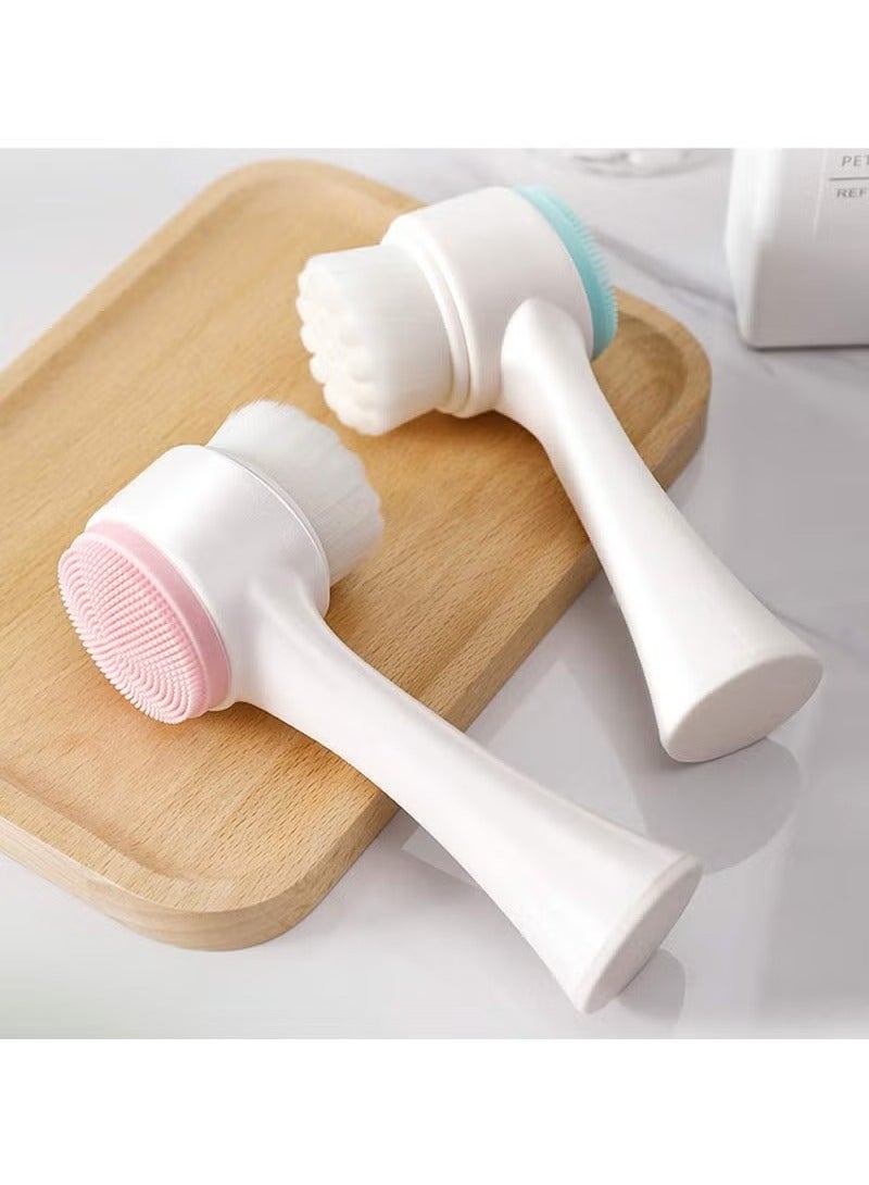 2 Pack Facial Cleansing Brush, Waterproof Manual Facial Cleansing Exfoliating Brush Double Head Silicone Deep Pore Exfoliating Makeup Washing Brush-Random Color - Image 2