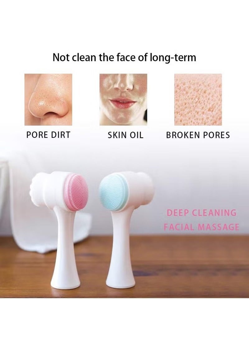 2 Pack Facial Cleansing Brush, Waterproof Manual Facial Cleansing Exfoliating Brush Double Head Silicone Deep Pore Exfoliating Makeup Washing Brush-Random Color - Image 3