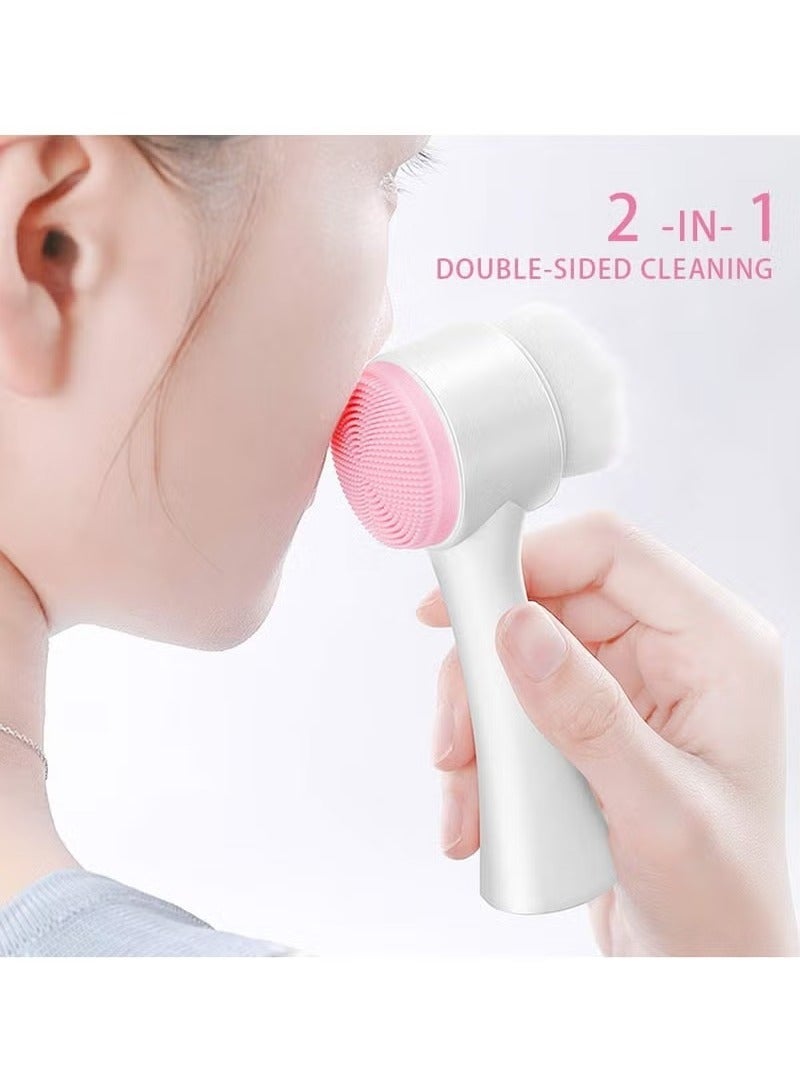 2 Pack Facial Cleansing Brush, Waterproof Manual Facial Cleansing Exfoliating Brush Double Head Silicone Deep Pore Exfoliating Makeup Washing Brush-Random Color - Image 4