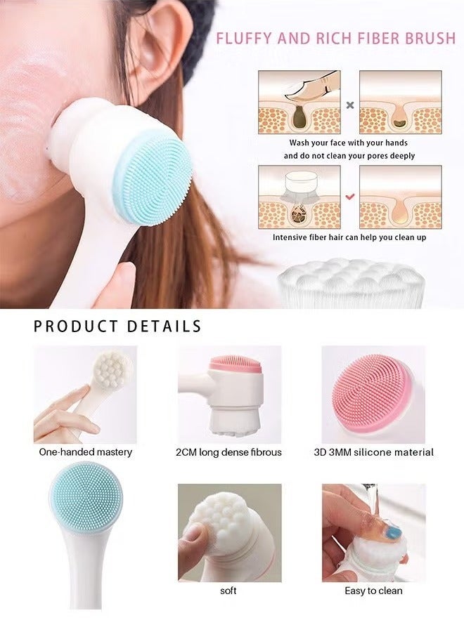 2 Pack Facial Cleansing Brush, Waterproof Manual Facial Cleansing Exfoliating Brush Double Head Silicone Deep Pore Exfoliating Makeup Washing Brush-Random Color - Image 5
