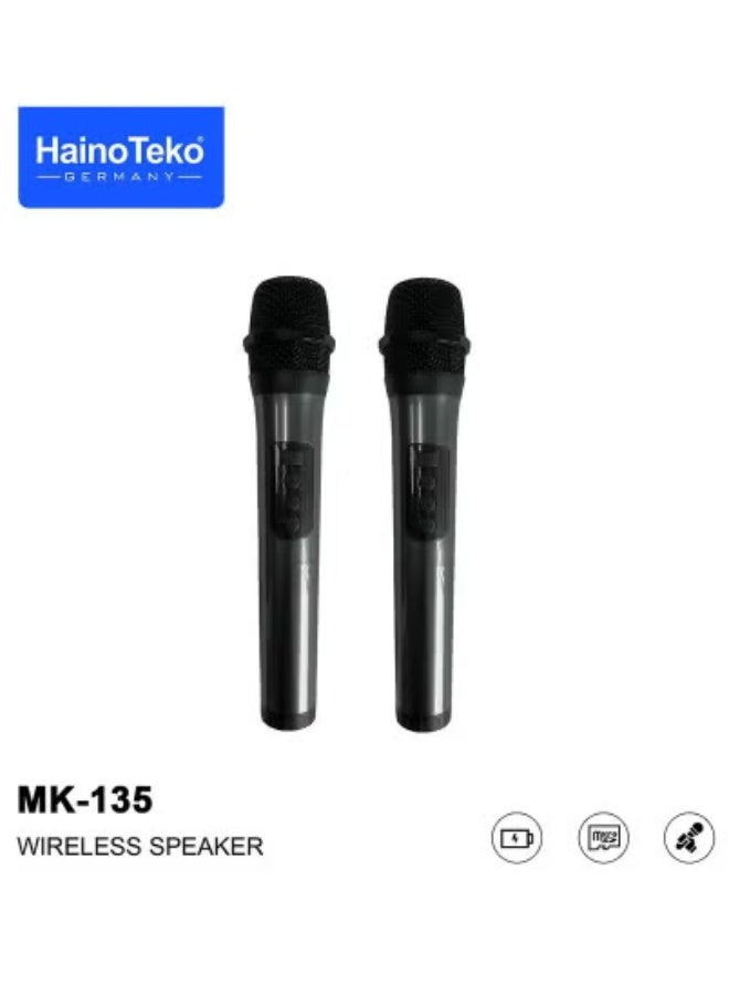 Haino Teko MK-135 Portable Wireless Bluetooth Speaker with Dual Wireless Microphones – Rechargeable Karaoke Speaker System with Powerful Bass, LED Display, Built-In Battery, USB/AUX/TF Card Support, Ideal for Indoor & Outdoor Parties, Events, Travel & Family Gatherings  - Image 3