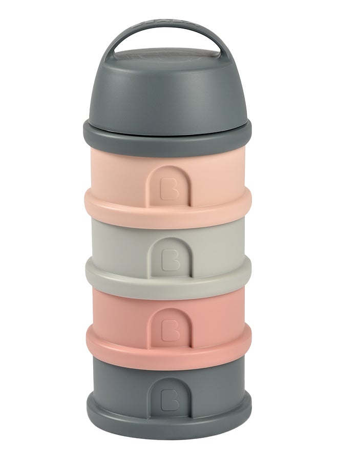 BEABA Formula Milk Container, 4 Compartments, Mineral Grey And Pink - Image 1