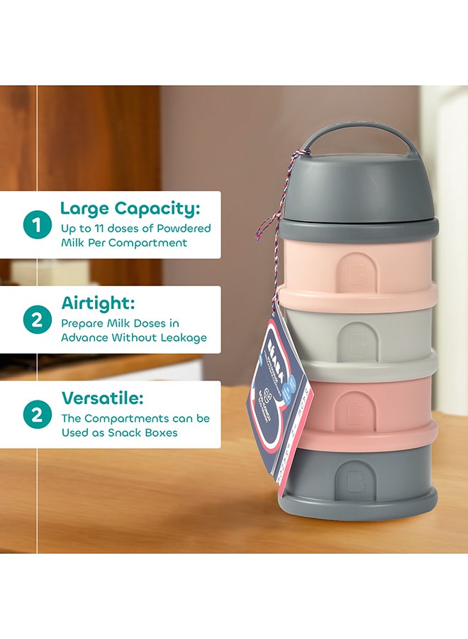 BEABA Formula Milk Container, 4 Compartments, Mineral Grey And Pink - Image 4