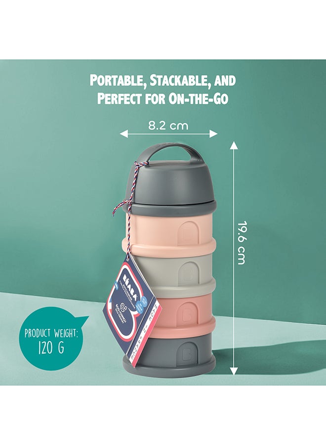 BEABA Formula Milk Container, 4 Compartments, Mineral Grey And Pink - Image 3