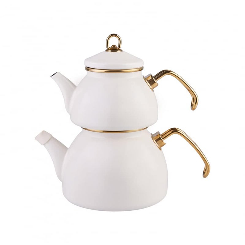 Karaca Retro Teapot Set Cream, Enamel, Teapot/Lid (1.1 lt, 2.4 lb), Tea Kettle (2.3 lt, 5 lb), Titanium Coated Handles, Suitable for Induction - Image 1