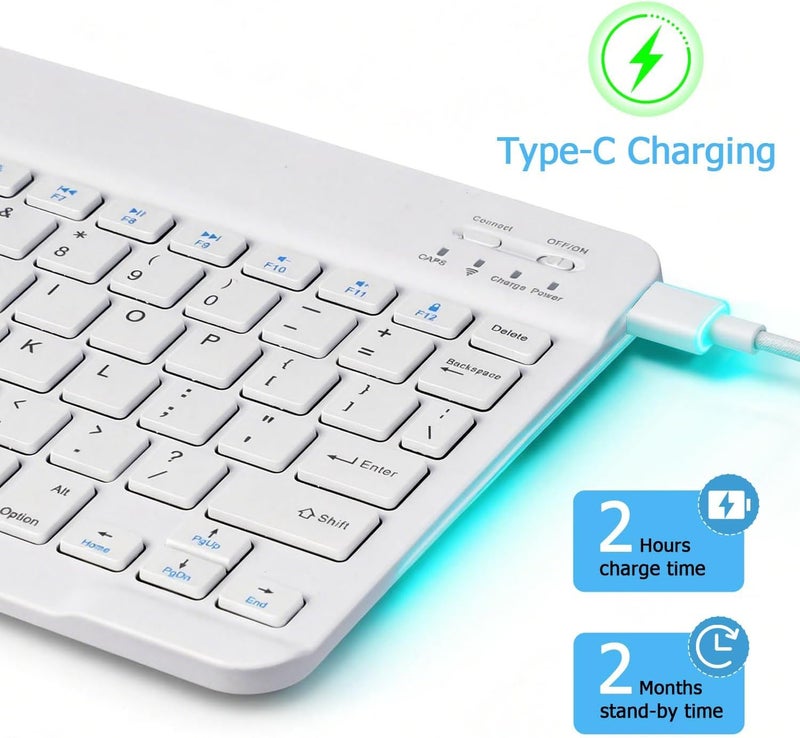 YOOJ ® 10-inch Ultra-Thin Bluetooth Keyboard, Portable Mini Wireless Keyboard, Rechargeable, Compatible with iPad Tablets, Smartphones, and All iOS/Windows/Android Devices (White) - Image 3