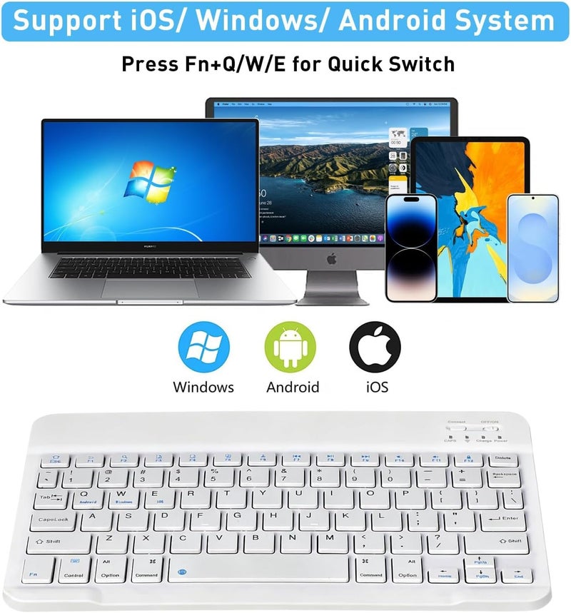 YOOJ ® 10-inch Ultra-Thin Bluetooth Keyboard, Portable Mini Wireless Keyboard, Rechargeable, Compatible with iPad Tablets, Smartphones, and All iOS/Windows/Android Devices (White) - Image 5