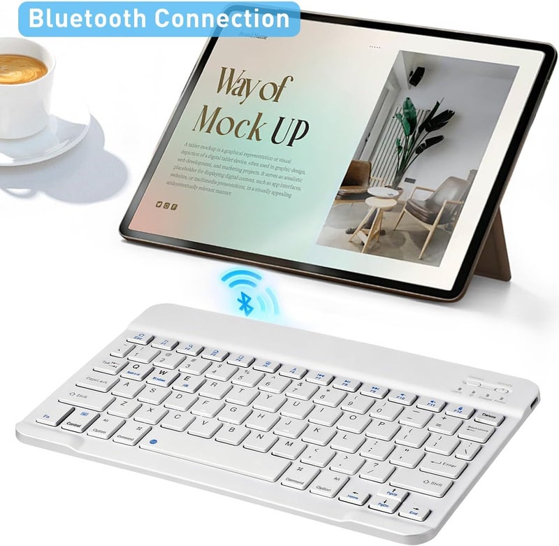 YOOJ ® 10-inch Ultra-Thin Bluetooth Keyboard, Portable Mini Wireless Keyboard, Rechargeable, Compatible with iPad Tablets, Smartphones, and All iOS/Windows/Android Devices (White) - Image 2
