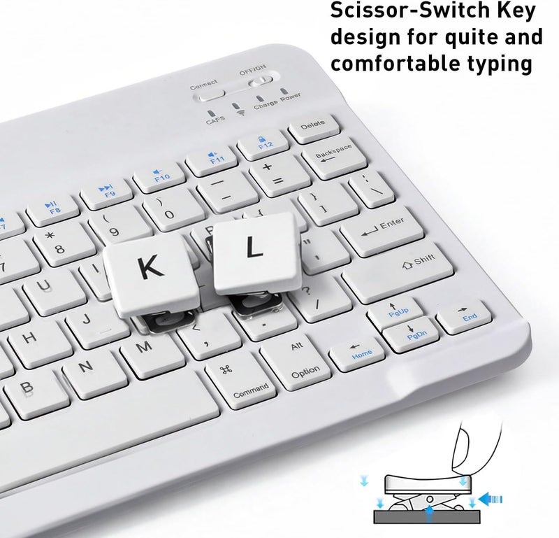 YOOJ ® 10-inch Ultra-Thin Bluetooth Keyboard, Portable Mini Wireless Keyboard, Rechargeable, Compatible with iPad Tablets, Smartphones, and All iOS/Windows/Android Devices (White) - Image 4