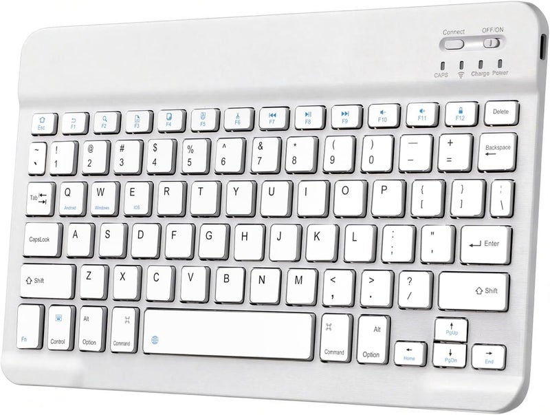 YOOJ ® 10-inch Ultra-Thin Bluetooth Keyboard, Portable Mini Wireless Keyboard, Rechargeable, Compatible with iPad Tablets, Smartphones, and All iOS/Windows/Android Devices (White) - Image 1