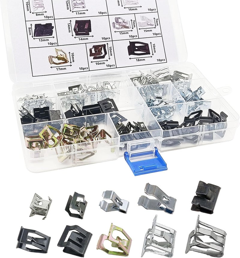 BSAMZO 100Pcs U-Clip Metal Trim Panel Spring Clips Kit - Image 1