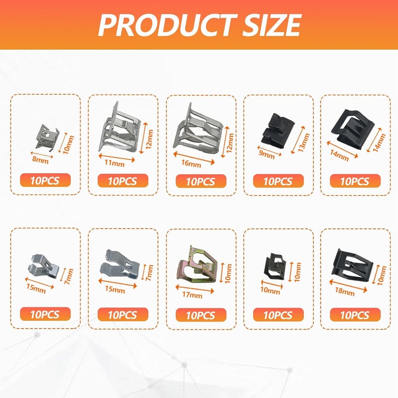 BSAMZO 100Pcs U-Clip Metal Trim Panel Spring Clips Kit - Image 2