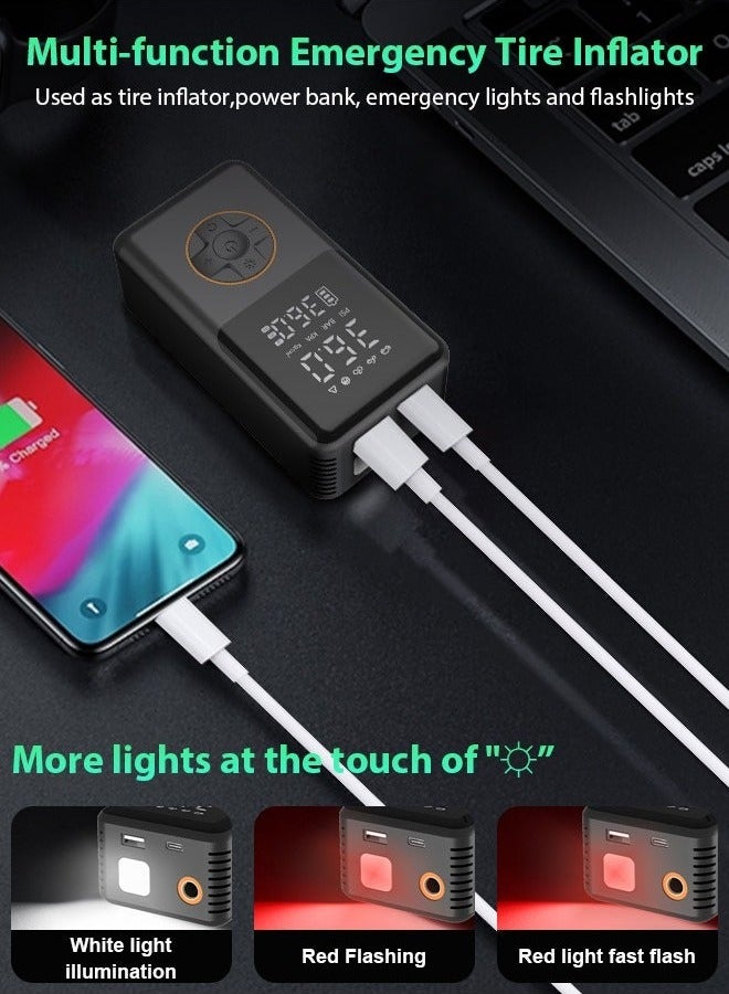 مضخة إطارات محمولة ومضغطة هواء لاسلكية مع شاشة رقمية لعرض القيم المزدوجة، مضخة إطارات 150 PSI للسيارات مع أضواء LED، مضخة هواء للسيارات والدراجات النارية والدراجات والكرات - Image 3