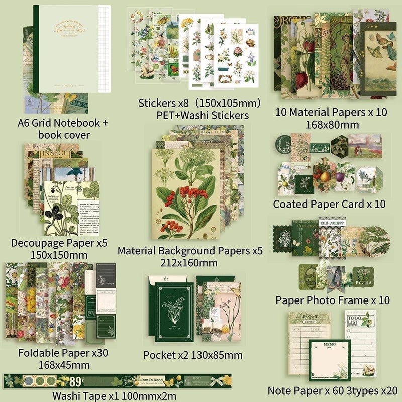 RANUR Vintage Aesthetic Scrapbook Kit with Stickers, Art Bullet Junk Journal Kit with Journaling or Scrapbooking Supplies Journal Planners Paper Stickers Craft Notebook Collage (Botanical) - Image 2