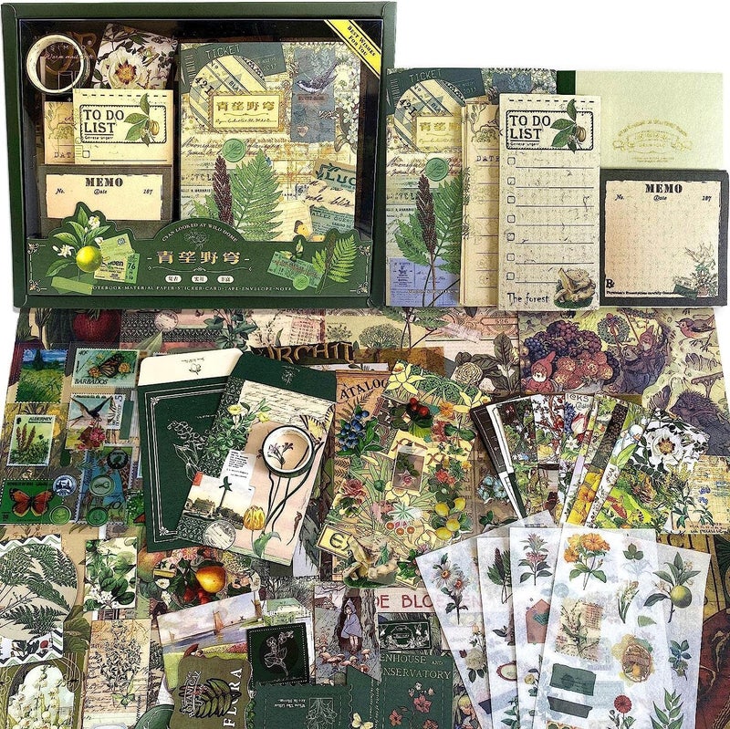 RANUR Vintage Aesthetic Scrapbook Kit with Stickers, Art Bullet Junk Journal Kit with Journaling or Scrapbooking Supplies Journal Planners Paper Stickers Craft Notebook Collage (Botanical) - Image 1