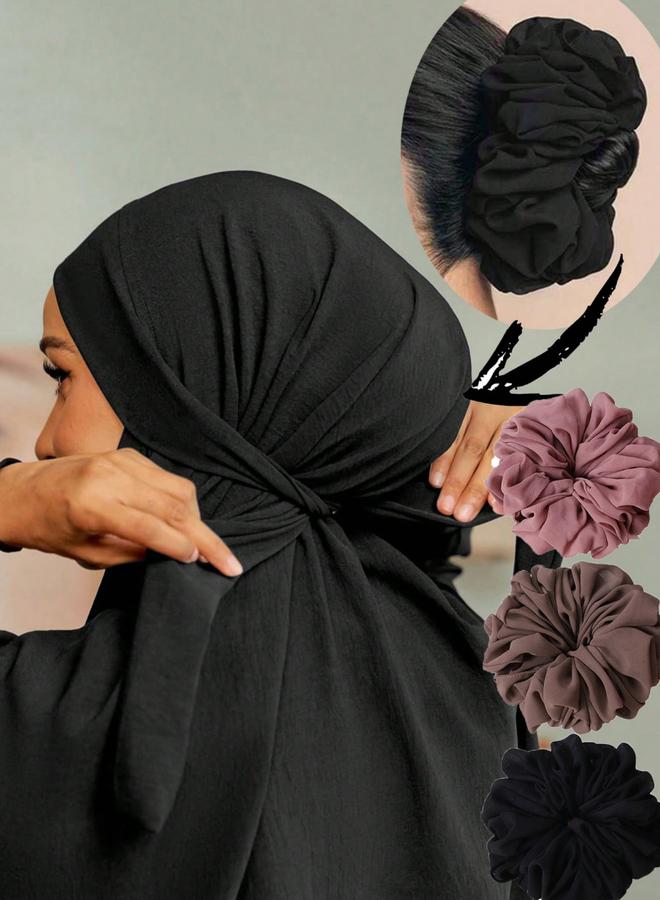 Take Two Pack of 3 - Solid Underscarf Head Wrap Scrunchie - Image 1