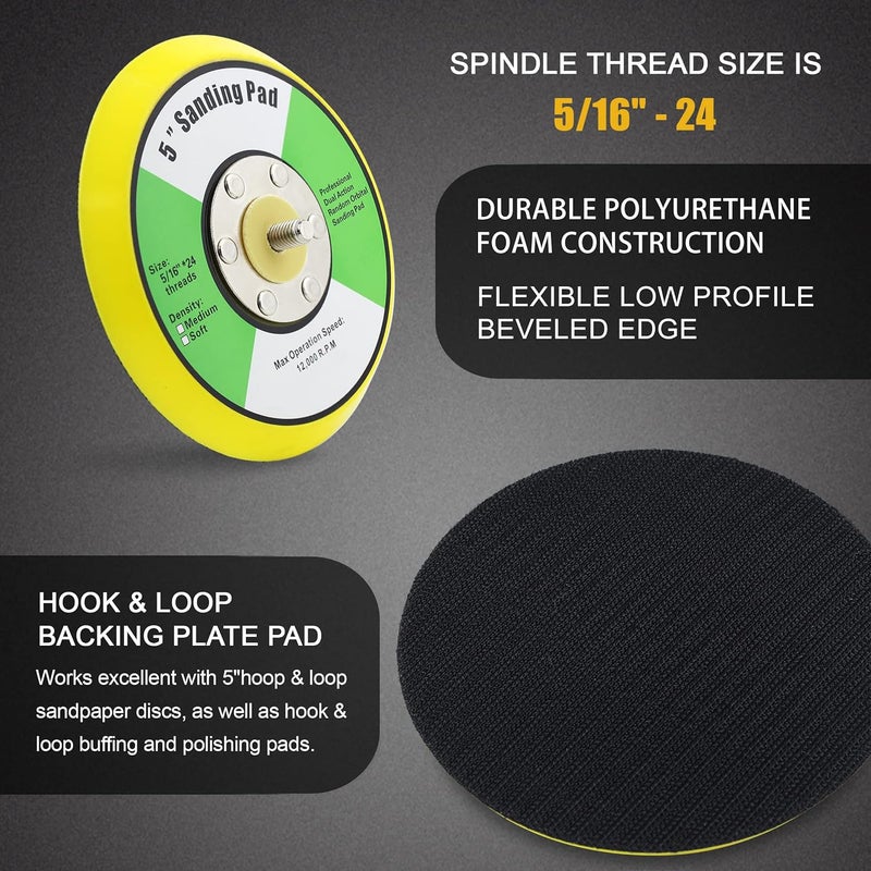 Ouya 2PCS 5 Inch (125mm) 5/16"-24 Thread PU Hook&Loop Backer Backing Pad For Air Sander And Dual Action Car Polisher (5 Inch) - Image 5