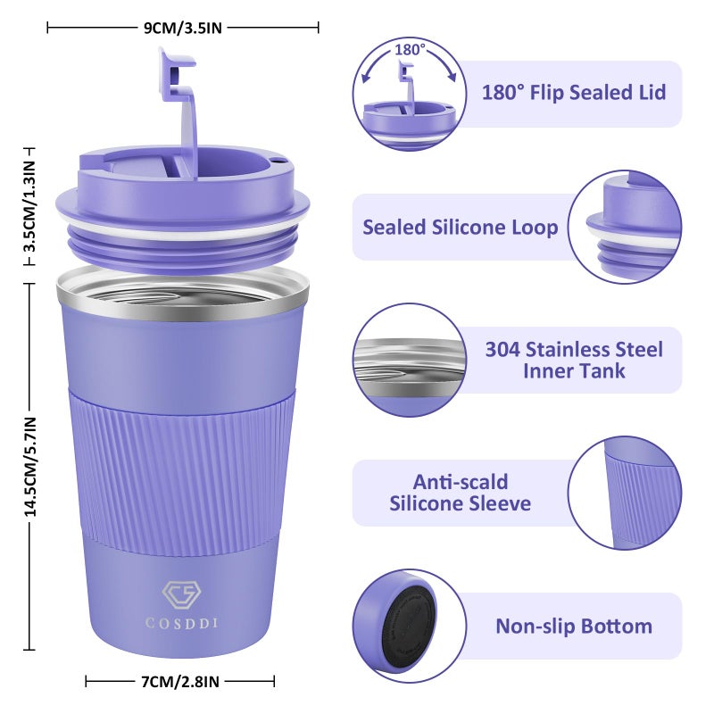CS COSDDI 12 oz Stainless Steel Vacuum Insulated Tumbler - Coffee Travel Mug Spill Proof with Lid - Coffee Cups for Keep Hot/Ice Coffee Tea and Beer (purple) - Image 1