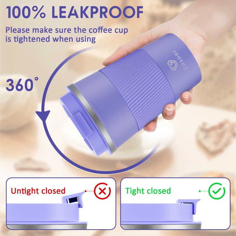 CS COSDDI 12 oz Stainless Steel Vacuum Insulated Tumbler - Coffee Travel Mug Spill Proof with Lid - Coffee Cups for Keep Hot/Ice Coffee Tea and Beer (purple) - Image 2