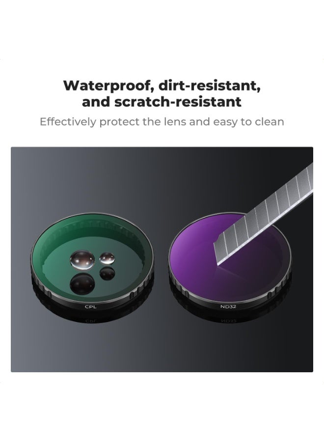 ARCHAEOPTERYX  Concept Snap On PL & ND Filter Kit Compatible with DJI Osmo Action 3/4/5 Pro, 4 Pack Push-in Fit CPL ND8 ND16 ND32 Polarizing Neutral Density Filter, HD Optical Glass Multi-Coated - Image 5