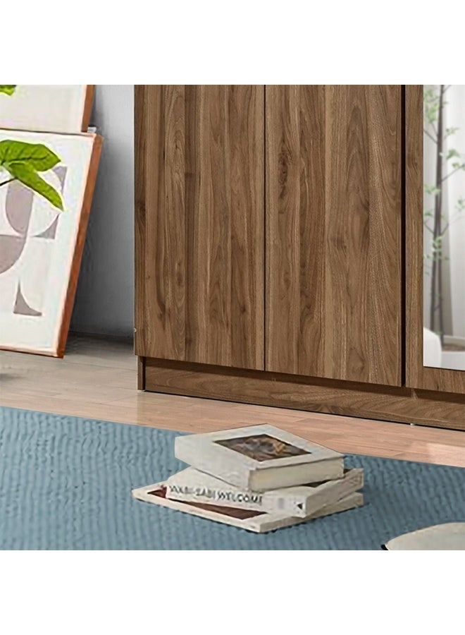 DANUBE HOME Supreme 6-Door Swing Wardrobe with Mirror – Light Walnut Finish– Spacious Bedroom Storage Cabinet with Hanging Rod & Shelves – Modern Wardrobe for Bedroom, Living Room, Hallway – Stylish Wooden Wardrobe for Home Organization - Image 3