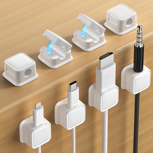 Costop 8 Pack Magnetic Cord Organizer Holder,Strong Adhesive Desk Cable Management Easy Open,Organize Phone Charging Cords Wire Holder Organizer Neatly for Home,Office,Car,Desk,Nightstand-White - Image 1