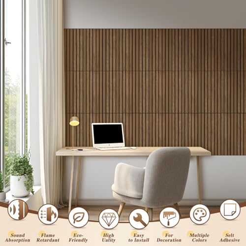 laapee Acoustic Wall Panels 12 Pack,Covers 16 Sq Ft - 16"x12"x0.4" Self-Adhesive Walnut Soundproof Panels for Home Office & Recording Studio - Image 4