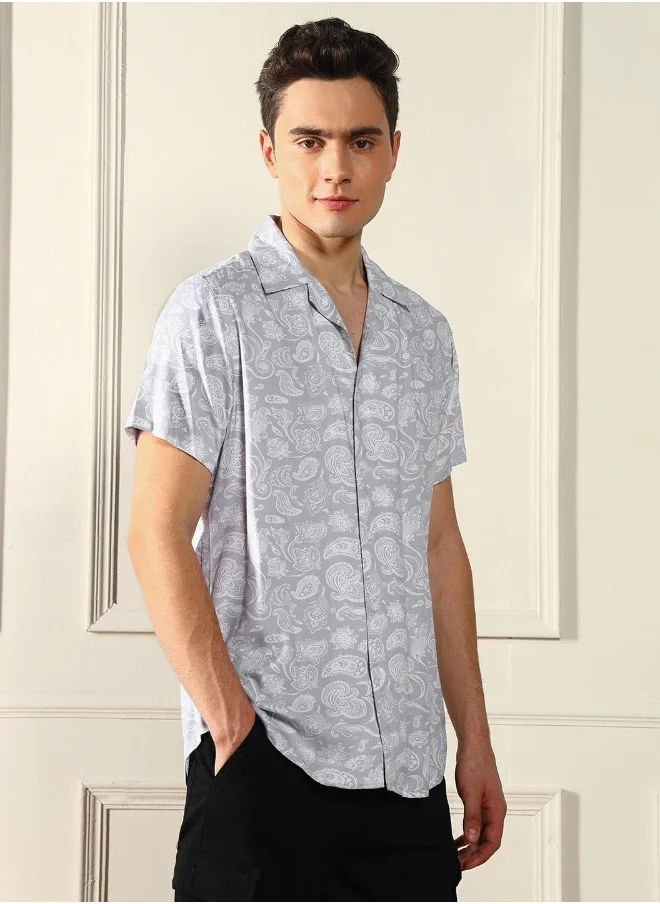 Dennis Lingo Relaxed Fit Grey Cotton Blend Shirt Shirt Collar