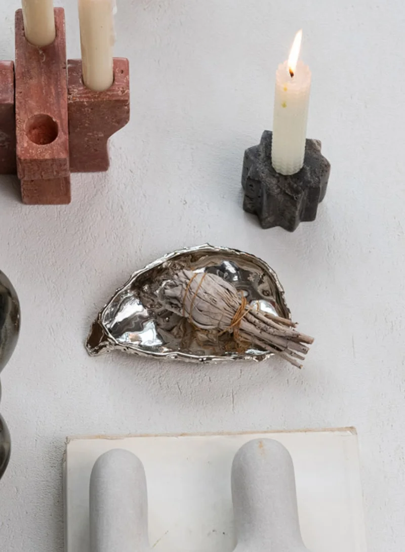 The Saffron Souk Decorative Chrome  Oyster Shaped Dish