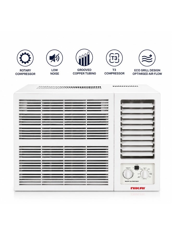 Nikai 1.5 Ton Window Air Conditioner | 18000 BTU Cool Only AC | T3 Rotary Compressor | Low Noise Operation | Optimized Air Flow | Energy Efficient Cooling NWAC18056C26 White - Image 1
