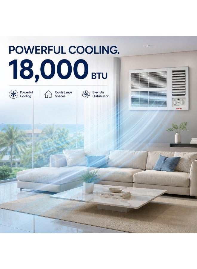 Nikai 1.5 Ton Window Air Conditioner | 18000 BTU Cool Only AC | T3 Rotary Compressor | Low Noise Operation | Optimized Air Flow | Energy Efficient Cooling NWAC18056C26 White - Image 3