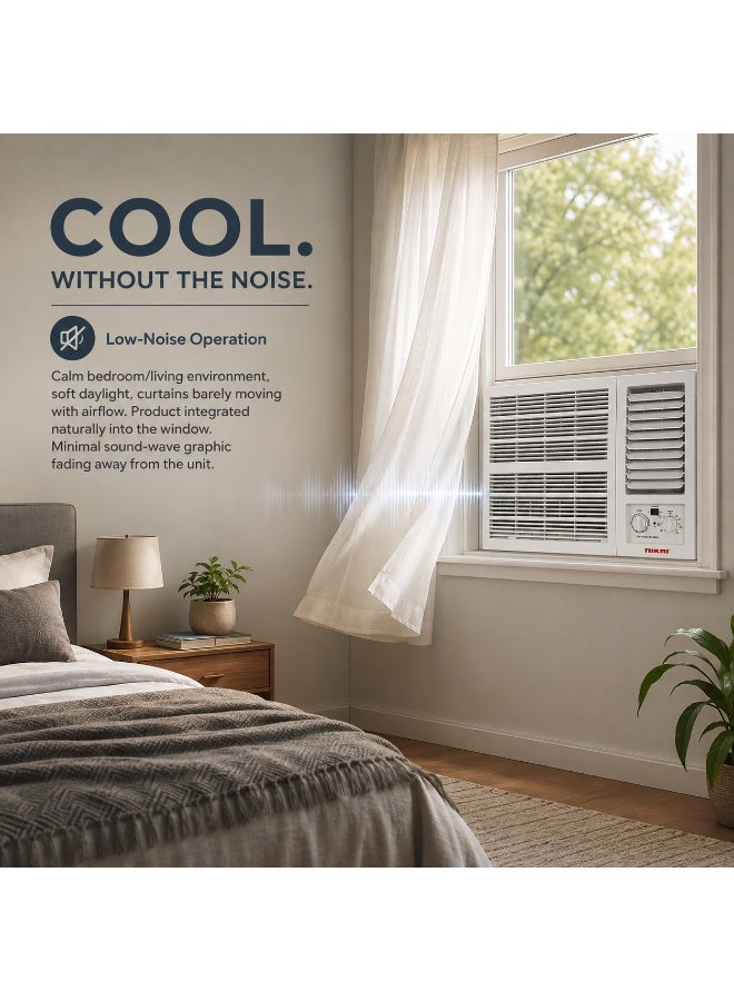 Nikai 1.5 Ton Window Air Conditioner | 18000 BTU Cool Only AC | T3 Rotary Compressor | Low Noise Operation | Optimized Air Flow | Energy Efficient Cooling NWAC18056C26 White - Image 5