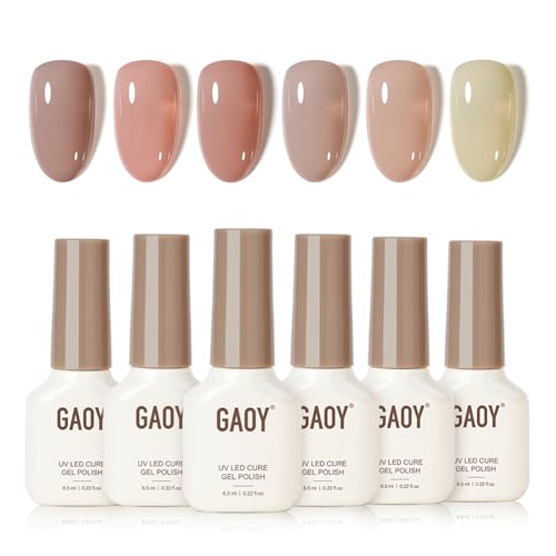 GAOY Jelly Gel Polish Set Silky Cream Pink Nude Shades Sheer Long Lasting Gel for for Everyday Wedding Manicure - Image 1