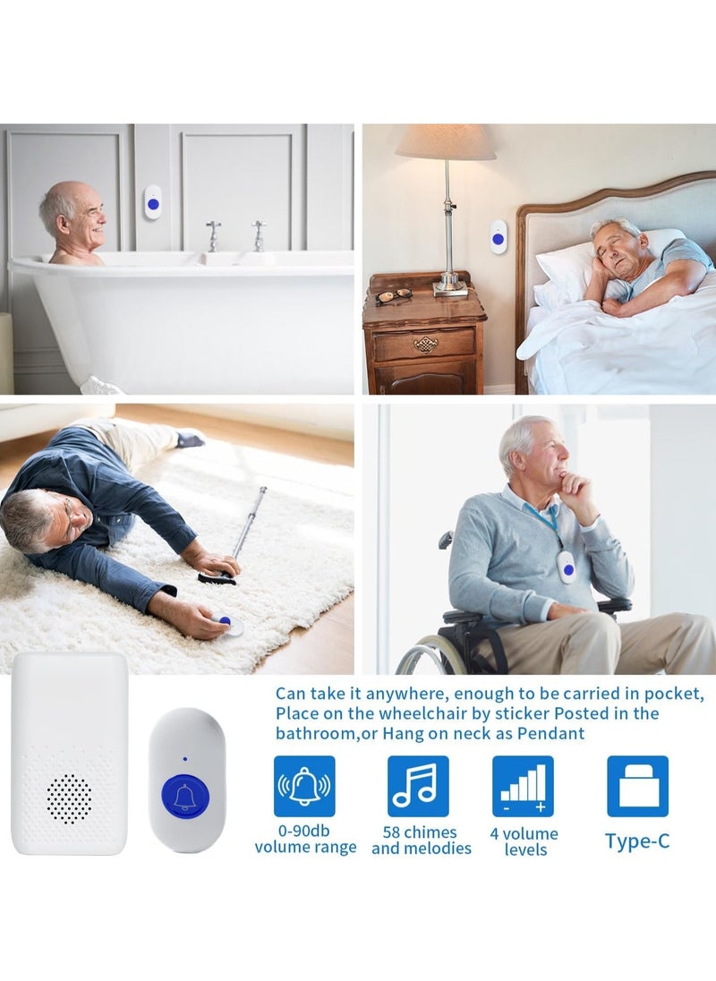 Healife - Wireless Caregiver Pager Call Button Call Bell Alert Button Call Light System for Home/Elderly/Patients Nurse Alert System 1 Waterproof Transmitters 1 Portable Receiver - Image 1