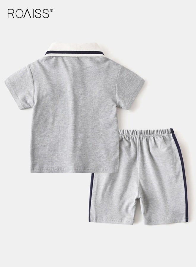 roaiss Boys 2PCS Outfit, Stylish Polo Shirt and Shorts Set for Boys, Summer Suit with Short Sleeve Top and Elastic Waist Short Pants, Perfect for Daily Wear or Various Occasions - Image 2