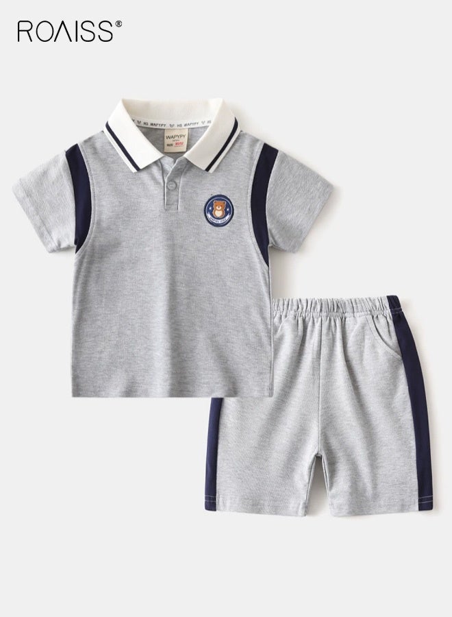 roaiss Boys 2PCS Outfit, Stylish Polo Shirt and Shorts Set for Boys, Summer Suit with Short Sleeve Top and Elastic Waist Short Pants, Perfect for Daily Wear or Various Occasions - Image 1