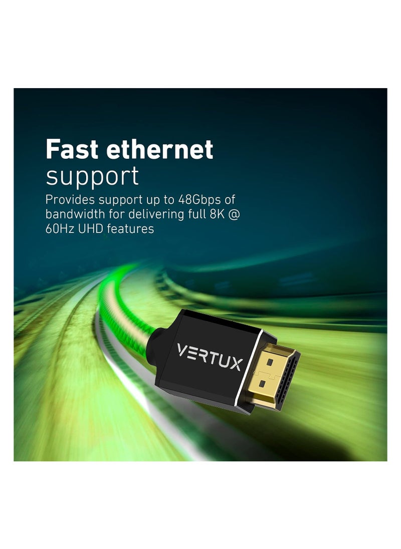 Vertux [3 Meters] 8K@60 Hz HDMI Cable | Premium High-Speed 48 Gbps HDMI to HDMI Cable [2 Years-Warranty]| Nylon Braided Cable | Dynamic HDR | HDMI eARC Cable (Green) - pzsku/Z447BC566BD17482E01EDZ/45/1741007069/32fff483-de40-47e4-97b3-4c0173367b2b