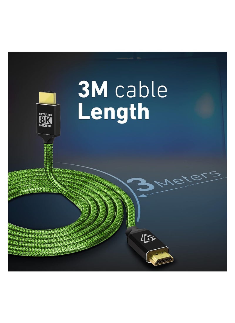 Vertux [3 Meters] 8K@60 Hz HDMI Cable | Premium High-Speed 48 Gbps HDMI to HDMI Cable [2 Years-Warranty]| Nylon Braided Cable | Dynamic HDR | HDMI eARC Cable (Green) - pzsku/Z447BC566BD17482E01EDZ/45/1741007089/da160ca0-a48f-499c-b822-13fcfa011c9c