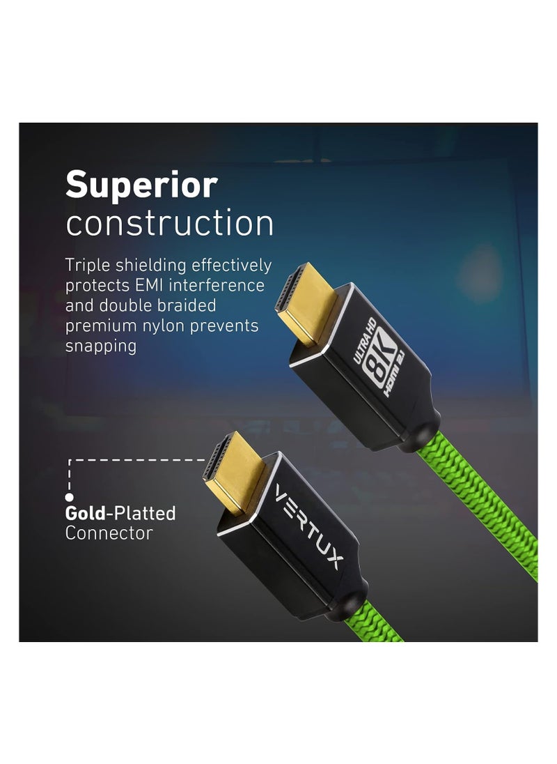 Vertux [3 Meters] 8K@60 Hz HDMI Cable | Premium High-Speed 48 Gbps HDMI to HDMI Cable [2 Years-Warranty]| Nylon Braided Cable | Dynamic HDR | HDMI eARC Cable (Green) - pzsku/Z447BC566BD17482E01EDZ/45/1741007119/dbcff3ca-aca5-45ae-af9a-7aa7c4a4b341