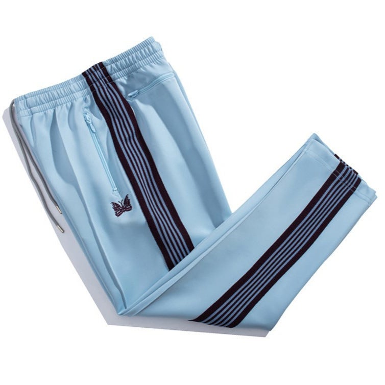 New Trendy High Street Trendy Brand Loose Straight Pants Butterfly Pants Black and White Side Striped Trousers Men's and Women's Sports Casual Pants - Image 3