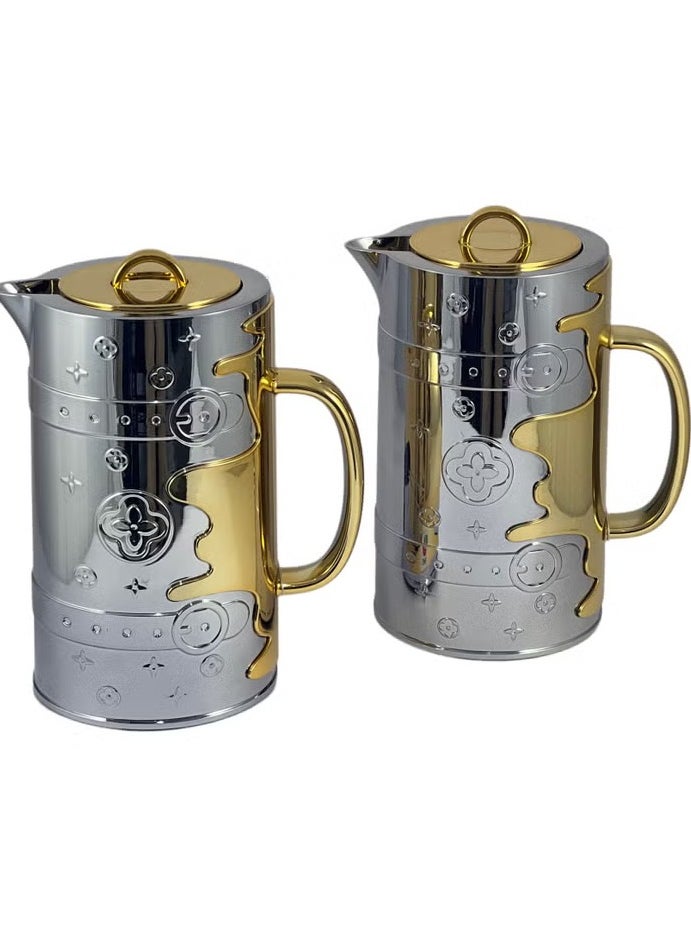 Homemaker Luxury 2-Piece 1L Thermos Flask Set – Silver & Gold | Glass Inner with Durable ABS Body | Insulated for Hot & Cold Drinks | Stylish, Lightweight & Travel-Ready – Made in Turkey  - Image 1