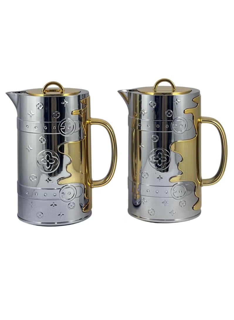 Homemaker Luxury 2-Piece 1L Thermos Flask Set – Silver & Gold | Glass Inner with Durable ABS Body | Insulated for Hot & Cold Drinks | Stylish, Lightweight & Travel-Ready – Made in Turkey  - Image 3