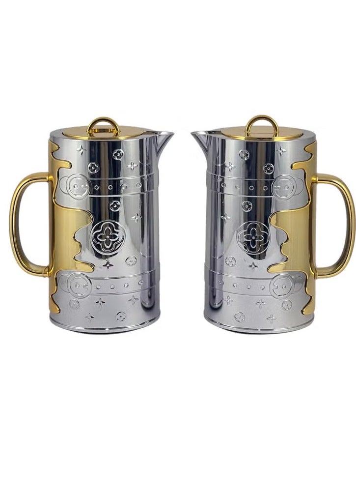 Homemaker Luxury 2-Piece 1L Thermos Flask Set – Silver & Gold | Glass Inner with Durable ABS Body | Insulated for Hot & Cold Drinks | Stylish, Lightweight & Travel-Ready – Made in Turkey  - Image 2