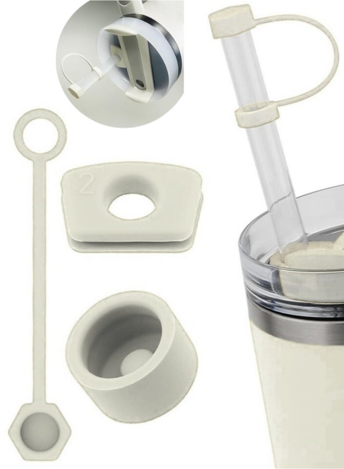اس تي ان طقم سدادة انسكاب من السيليكون لأكواب ستانلي، مجموعة ملحقات الأكواب سعة 30 أونصة و40 أونصة، تتضمن غطاءً للقشة، وسدادة مانعة للتسرب، وسدادة انسكاب، متوافقة مع ستانلي كوينشر H2.0 فلو ستيت - كريمي - Image 1