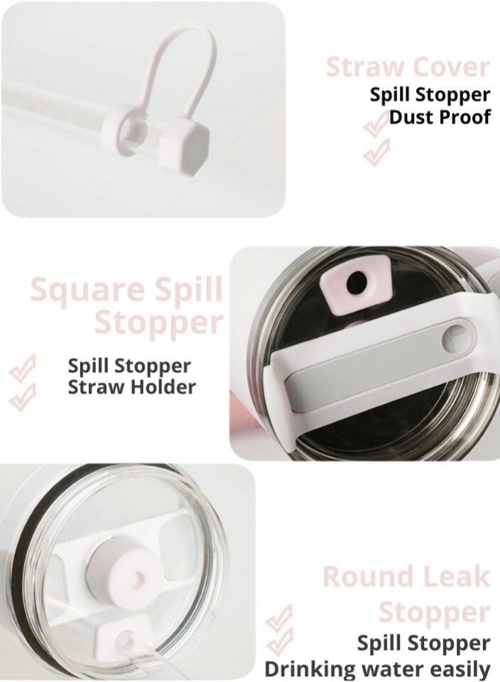 اس تي ان طقم سدادة انسكاب من السيليكون لأكواب ستانلي، مجموعة ملحقات الأكواب سعة 30 أونصة و40 أونصة، تتضمن غطاءً للقشة، وسدادة مانعة للتسرب، وسدادة انسكاب، متوافقة مع ستانلي كوينشر H2.0 فلو ستيت - كريمي - Image 4