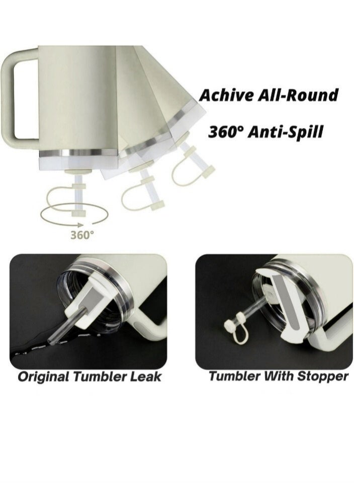 اس تي ان طقم سدادة انسكاب من السيليكون لأكواب ستانلي، مجموعة ملحقات الأكواب سعة 30 أونصة و40 أونصة، تتضمن غطاءً للقشة، وسدادة مانعة للتسرب، وسدادة انسكاب، متوافقة مع ستانلي كوينشر H2.0 فلو ستيت - كريمي - Image 2