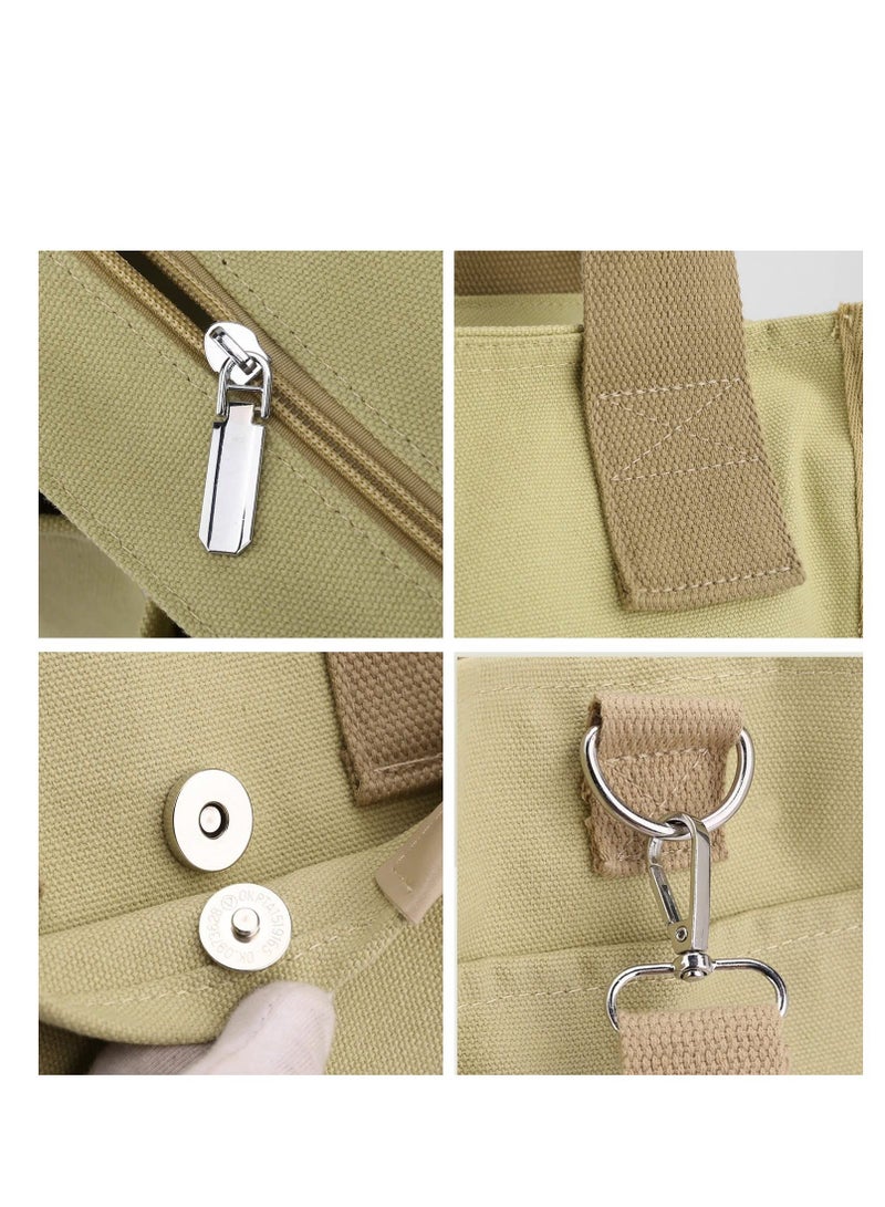 Y&D Large Capacity Multi-Pocket Handbag, Canvas Bag with Handle, Handbag for Women, Durable Multi Pocket Shoulder Bag, Reusable Wear Resistant Tote Purse  - Image 2