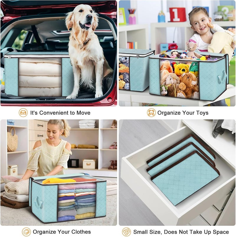 Budding Joy 90L Large Storage Bags 8 Pack Clothes Storage Bins Foldable Closet Organizer Storage Containers with Durable Handles Storage and Organization Blanket Pillows and Toys Blue - Image 5