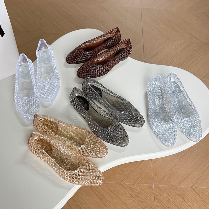 Women's Pointed Toe PVC Flat Sandals - Image 1